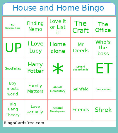 House And Home Bingo Card