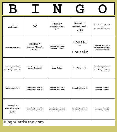 House Bingo Card