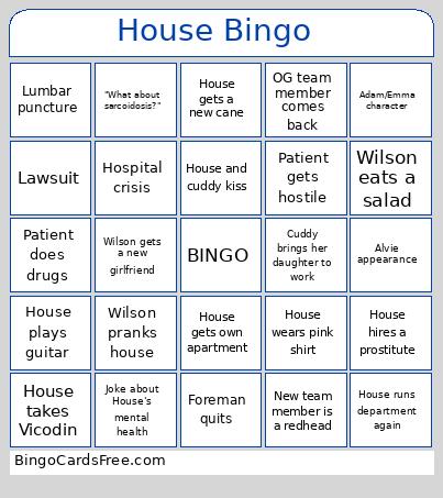 House Season 6 Bingo Card