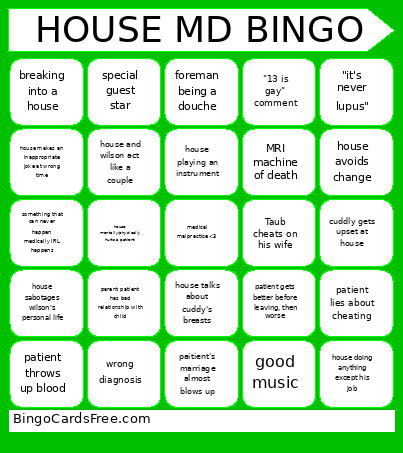 House MD Bingo Card