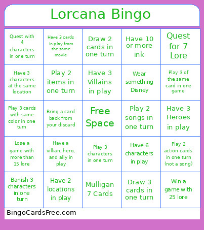House Of Games Lorcana Bingo Card