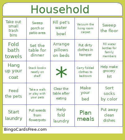 Household Chores Bingo Card