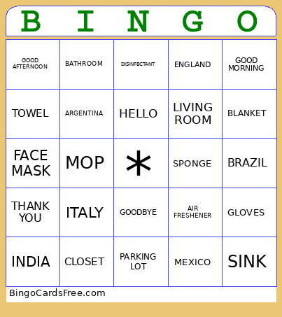 HOUSEKEEPERS Bingo Card