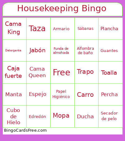 Housekeeping Bingo Card