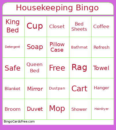 Housekeeping Bingo Card