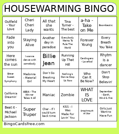 HOUSEWARMING Bingo Card