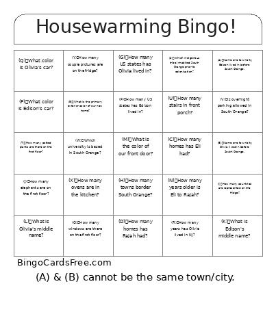 Housewarming ! Bingo Card