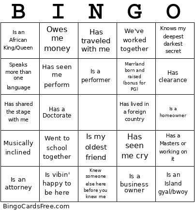 Housewarming Bingo Card