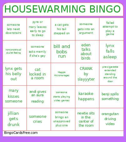 Housewarming Bingo Card