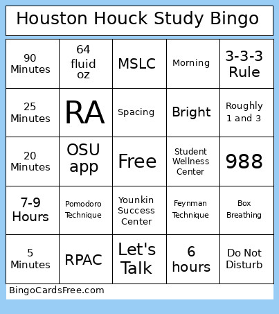 Houston Houck Study Bingo Card