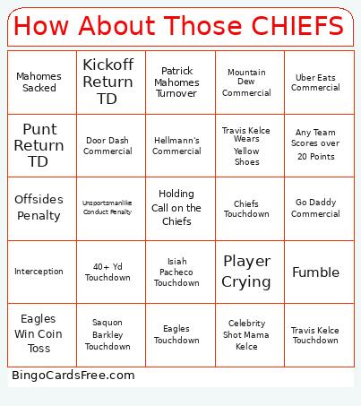 How About Those CHIEFS Bingo Card