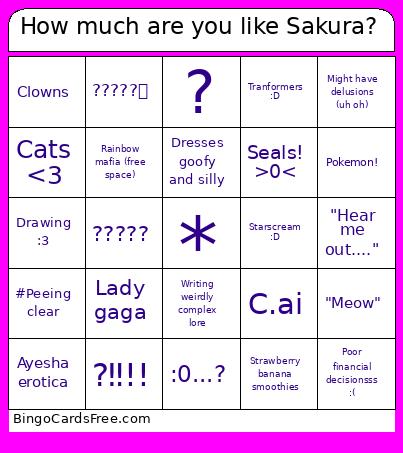 How Much Are You Like Sakura? Bingo Card