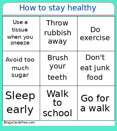How To Stay Healthy Bingo Card