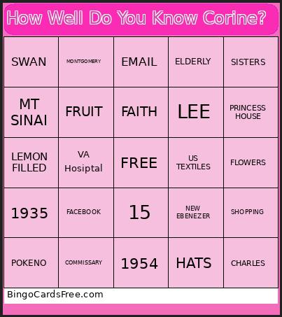 How Well Do You Know Corine? Bingo Card