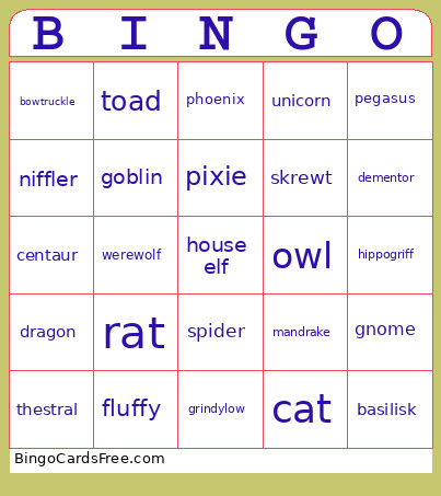 Hp Bingo Card