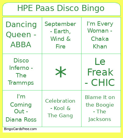 HPE Paas Disco Bingo Card