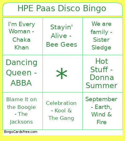 HPE Paas Disco Bingo Card