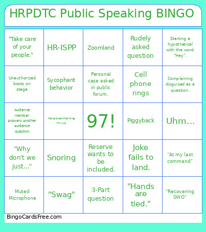 HRPDTC Public Speaking Bingo Card