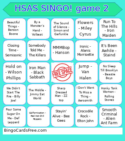 HSAS SINGO! Game 2 Bingo Card