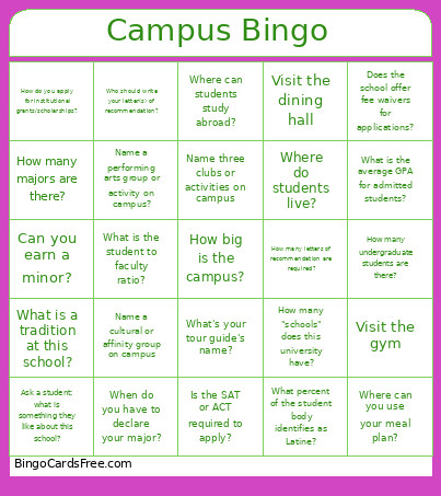 HSTF Campus Bingo Card