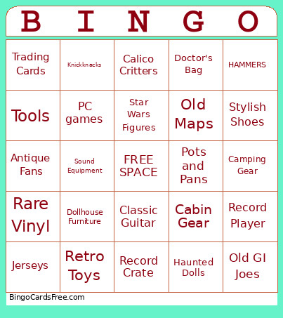 HT Garage Sale Season Bingo Card