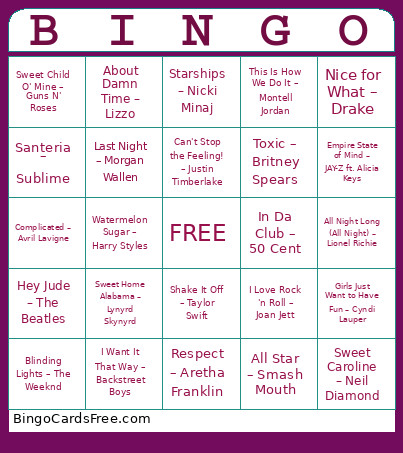 HTH Music Bingo Card