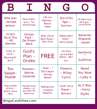 HTH Music Bingo Card