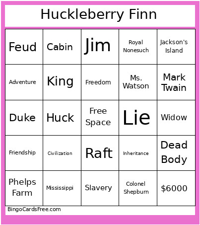 Huckleberry Finn Bingo Card