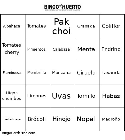 Huerto Bingo Card