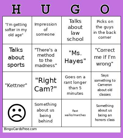 HUGO! Bingo Card