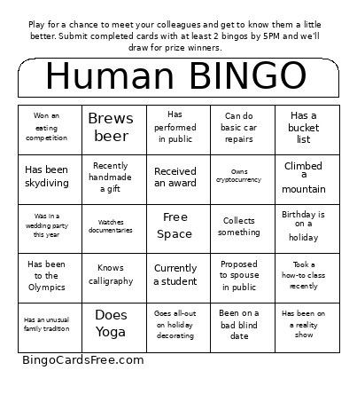 Human ! Bingo Card