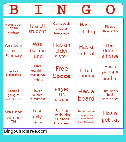 Human Bingo Card