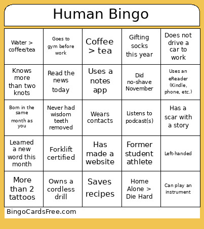Human Bingo Card
