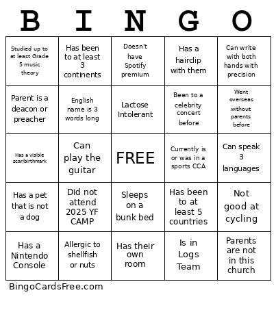 HUMAN Bingo Card