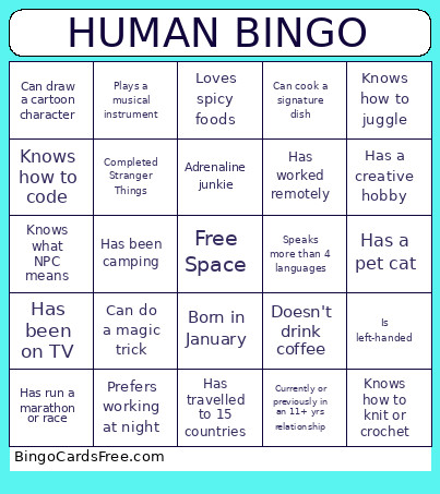 HUMAN Bingo Card