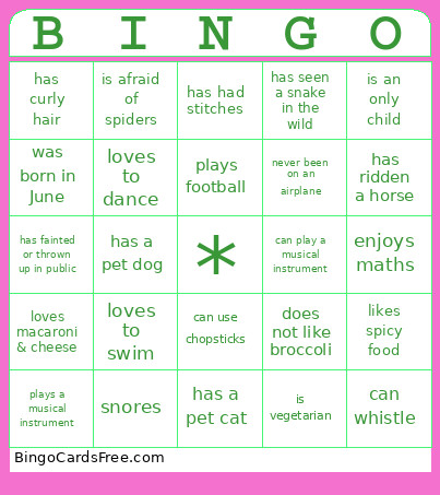 Human Bingo Card