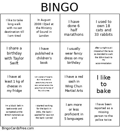 Human Bingo Card