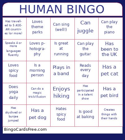 Human Bingo Cards Free Pdf Printable Game, Title: HUMAN BINGO