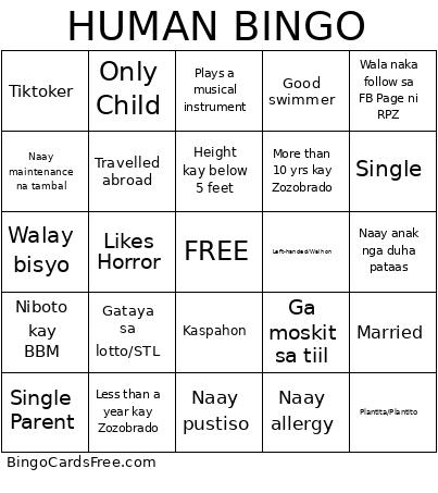 HUMAN Bingo Card