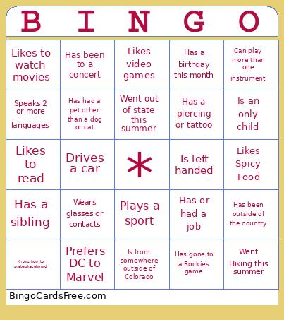 Human Bingo Card