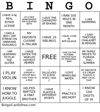 HUMAN Bingo Card