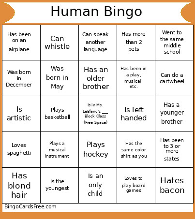 Human Bingo Card