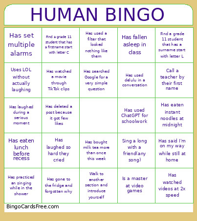 HUMAN Bingo Card