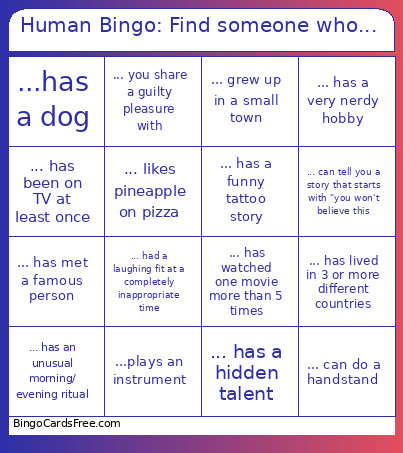 Human : Find Someone Who... Bingo Card 2
