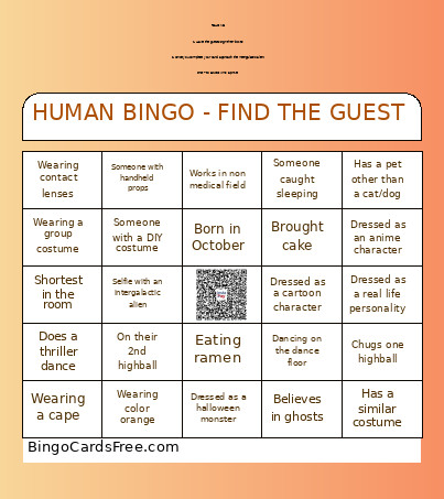 HUMAN - FIND THE GUEST Bingo Card