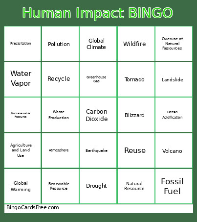 Human Impact Bingo Card