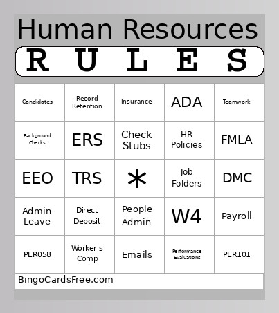 Human Resources Bingo Card