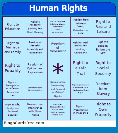 Human Rights Bingo Card