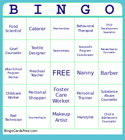Human Service Careers Bingo Card