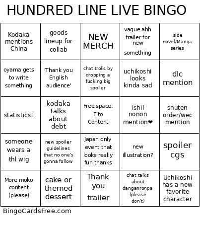 HUNDRED LINE LIVE Bingo Card